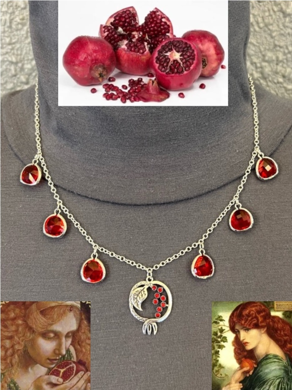 Persephone Greek Roman Goddess Pomegranate & Seeds Handmade Silver Necklace